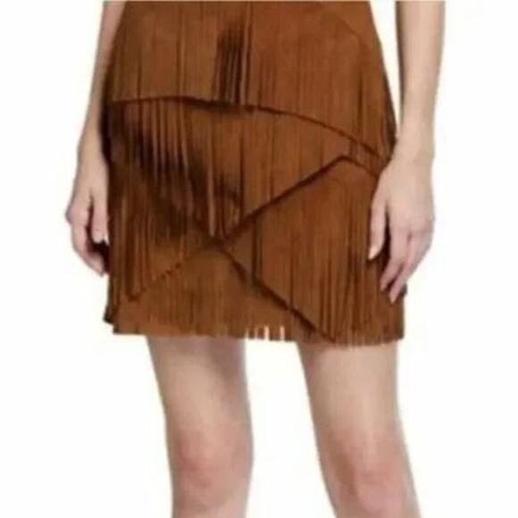 Kobi Halperin Portia Suede Fringe 100% Goat Lined Mini Women's Skirt Size 8 - Picture 1 of 10